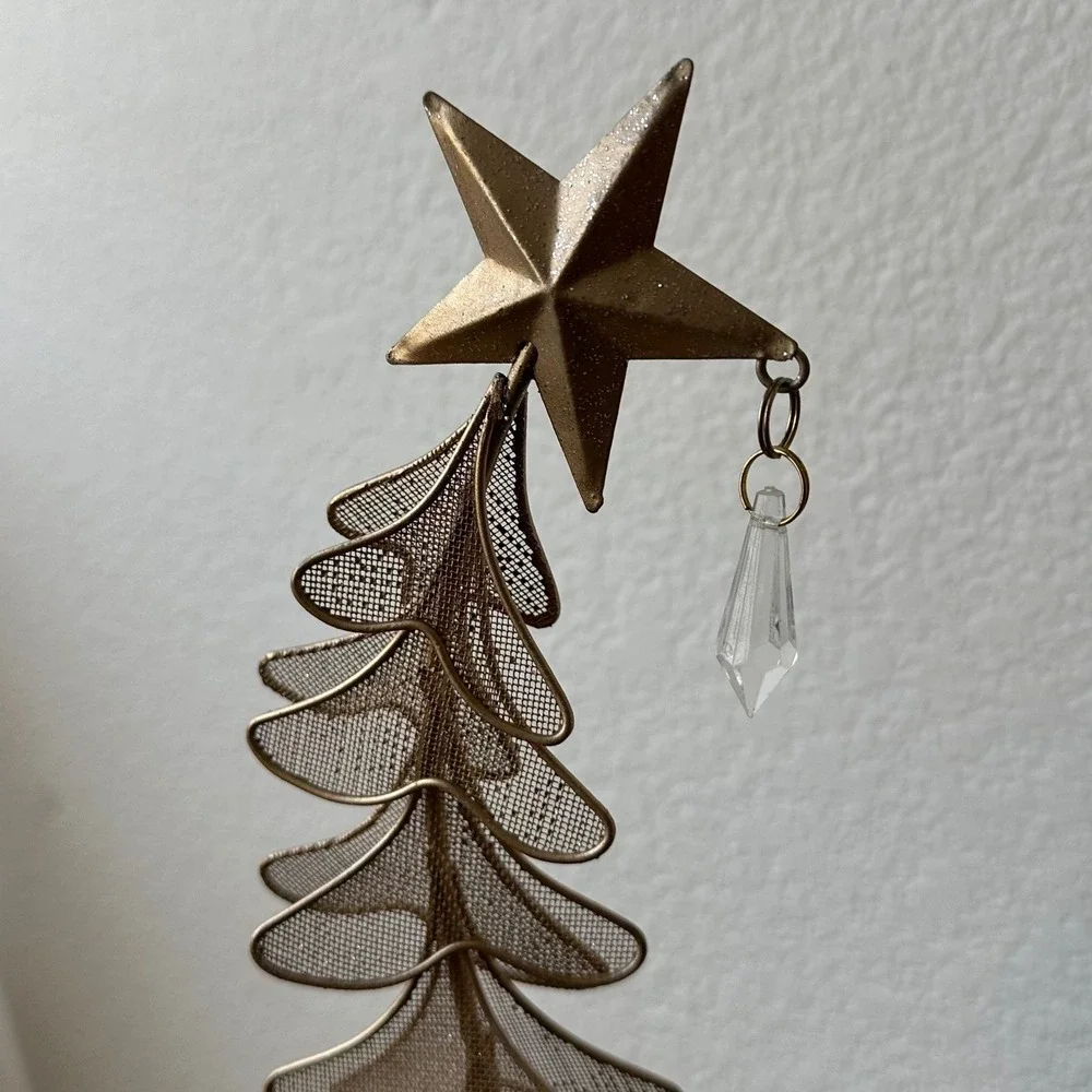 Pier 1 Imports Tabletop Christmas Tree Gold Wire Mesh Teardrop Crystals Star Top